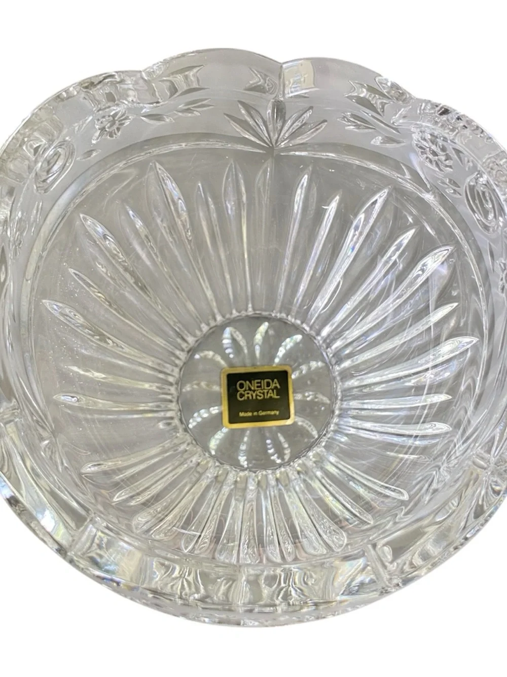 Oneida Southern Garden Crystal Frosted Rose Scalloped Edge Candy Dish Germany